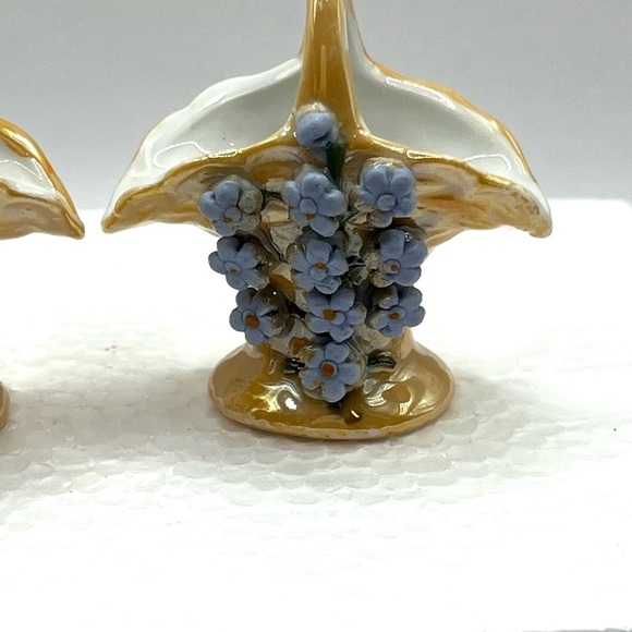 2 Vintage Elfinware Miniature Basket with Blue Flowers Made in Germany - Picture 3 of 16